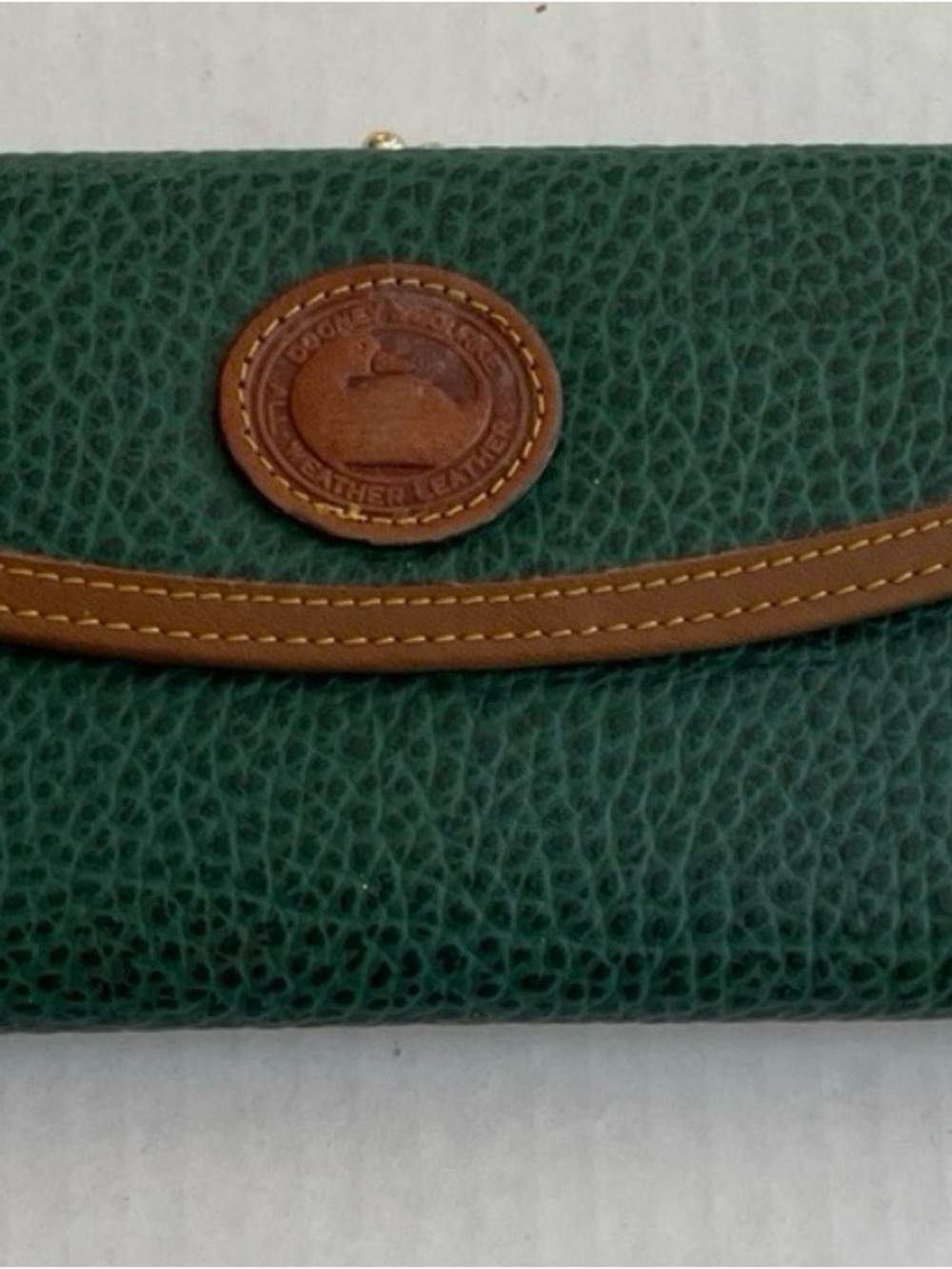 Vintage Dooney & Bourke Green British Tan Pebbled Leather Checkbook Wallet USA